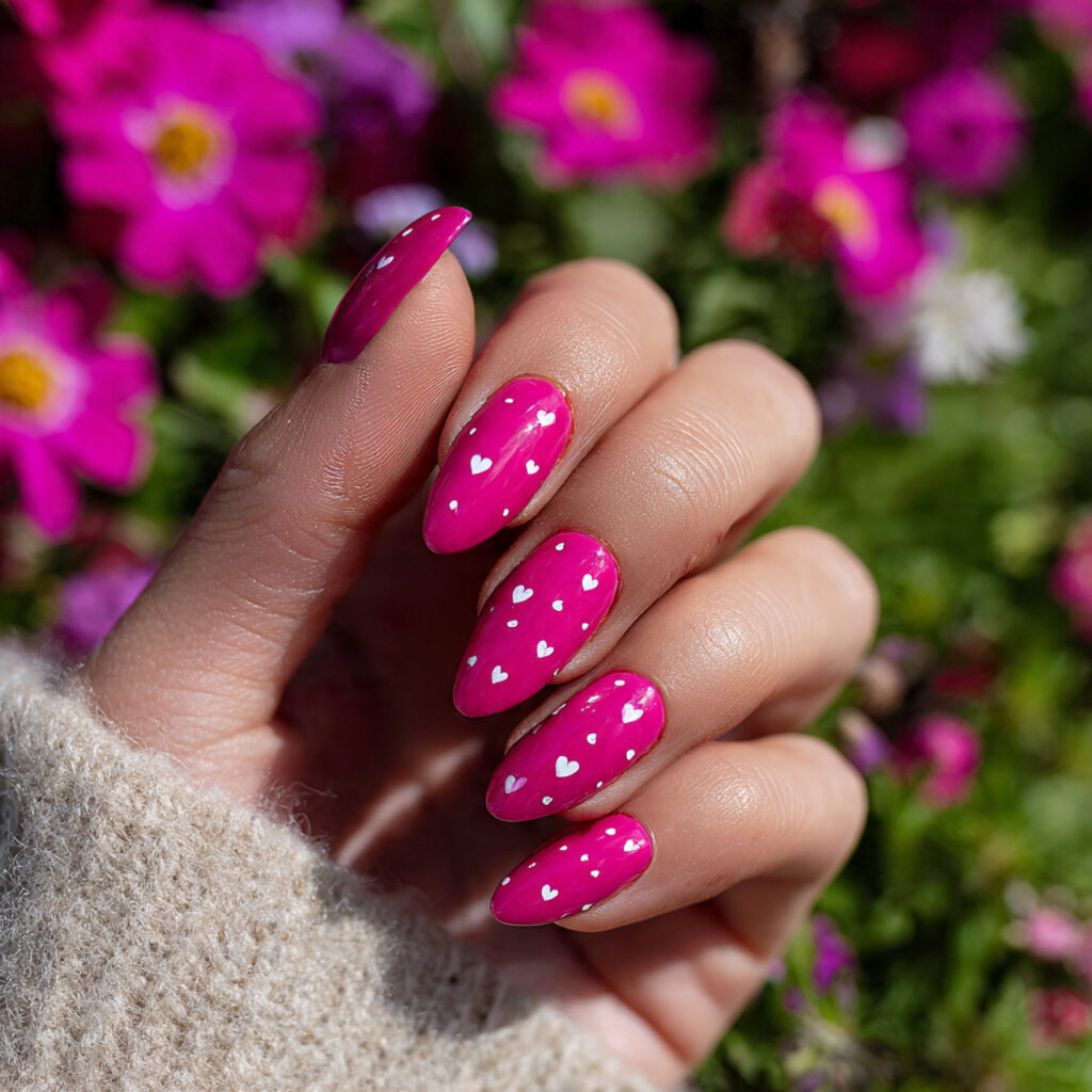 ttractive hot pink heart nails with outdoor summer