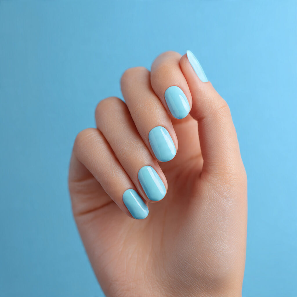 Summer Nails 2026 Simple: Soft, Effortless Looks You’ll Keep Saving 6 a single attractive hand with pastel blue minimal