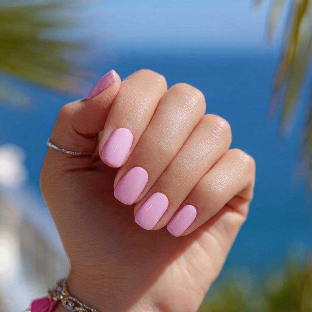 Summer Nails Square: 16 Dreamy Designs You’ll Want to Screenshot Immediately 3 attractive baby pink aura square nails with outdoo