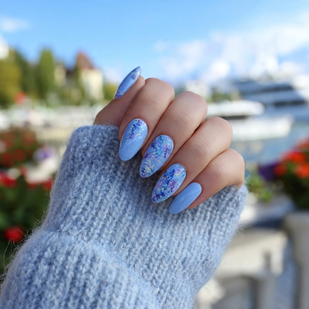 Summer Nails Designs That Feel Like Sunshine at Your Fingertips 8 attractive blueberry milk nails with outdoor summe