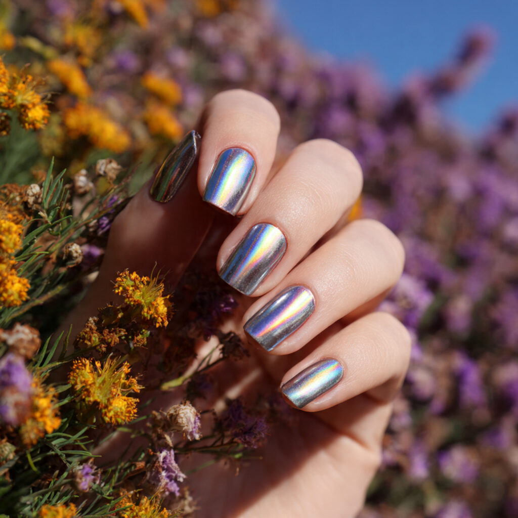 Summer Nails Square: 16 Dreamy Designs You’ll Want to Screenshot Immediately 6 attractive chrome glazed simplesquare nails with o
