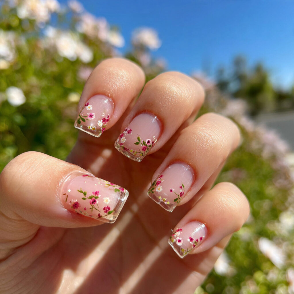 Summer Nails Square: 16 Dreamy Designs You’ll Want to Screenshot Immediately 11 attractive clear acrylic with tiny flowers nails w