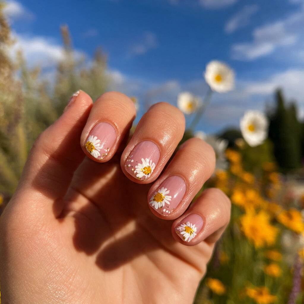 Summer Nails Designs That Feel Like Sunshine at Your Fingertips 11 attractive daisy simple short nails with outdoor s
