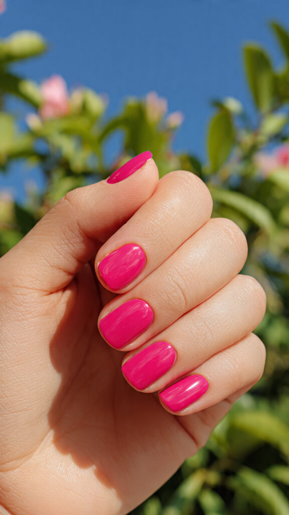 Summer Nails Bright: Bold Colors You’ll Fall in Love With 1 attractive hand with hot pink glossy nail polish g