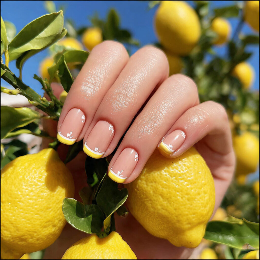 Summer Nails Designs That Feel Like Sunshine at Your Fingertips 6 attractive lemon french tip short nails with outdo
