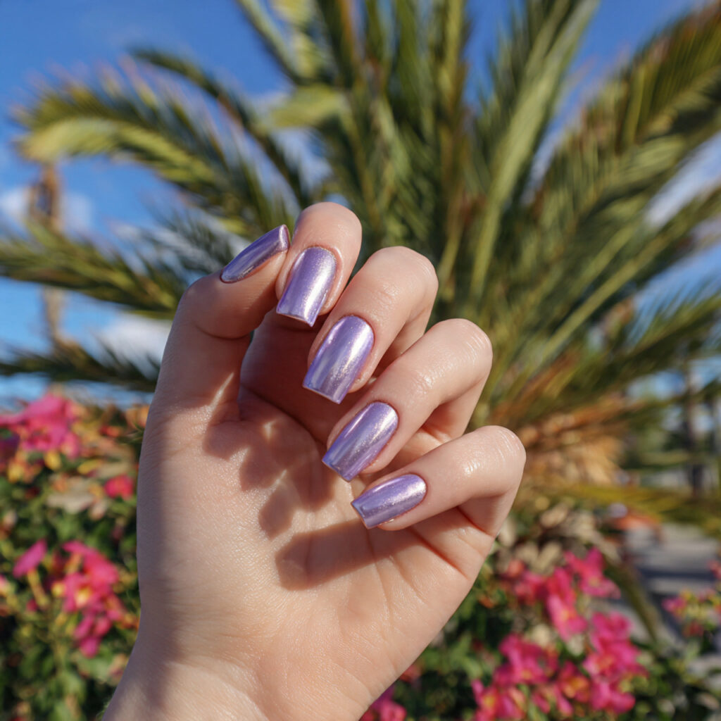 Summer Nails Square: 16 Dreamy Designs You’ll Want to Screenshot Immediately 14 attractive lilac chrome square nails with outdoor