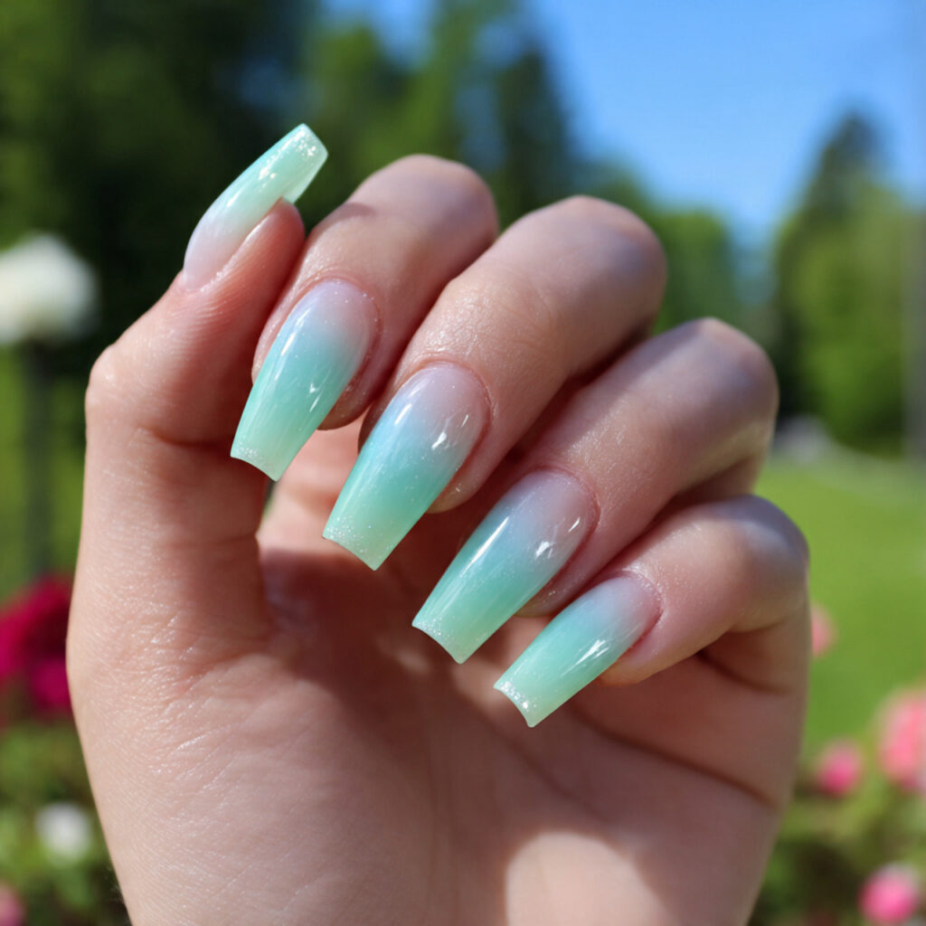 Summer Nails Designs That Feel Like Sunshine at Your Fingertips 13 attractive mint green french fade nails with outdo