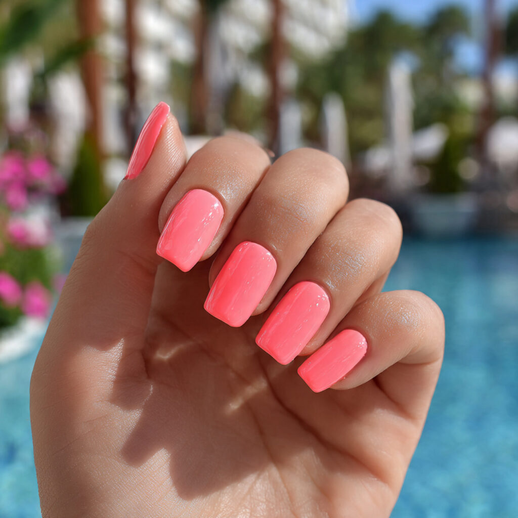 Summer Nails Square: 16 Dreamy Designs You’ll Want to Screenshot Immediately 4 attractive neon coral acrylic square nails with ou