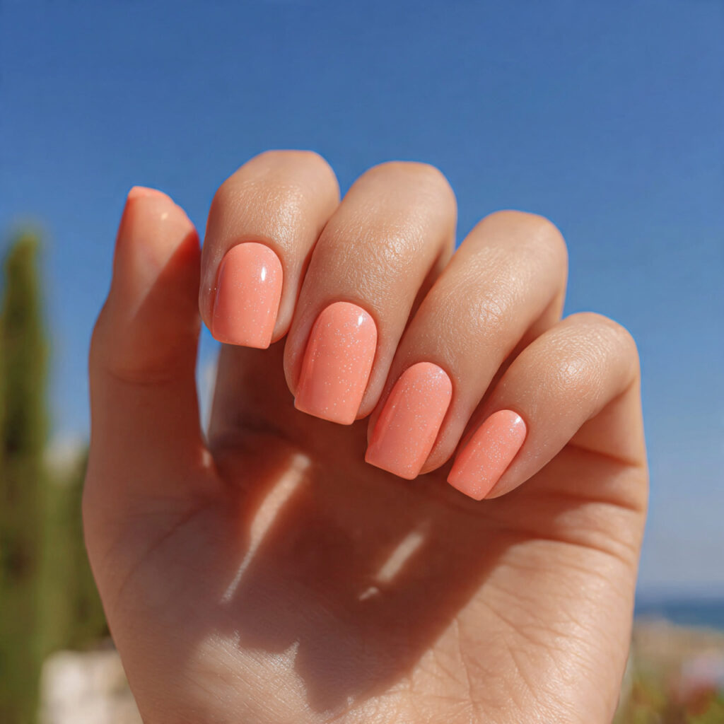 Summer Nails Designs That Feel Like Sunshine at Your Fingertips 2 attractive peach sorbet gloss nails with outdoor s