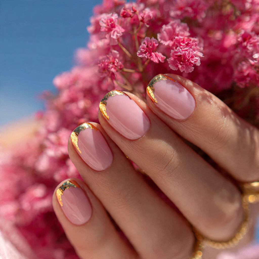 Summer Nails Square: 16 Dreamy Designs You’ll Want to Screenshot Immediately 15 attractive simple base with gold foil edges nails