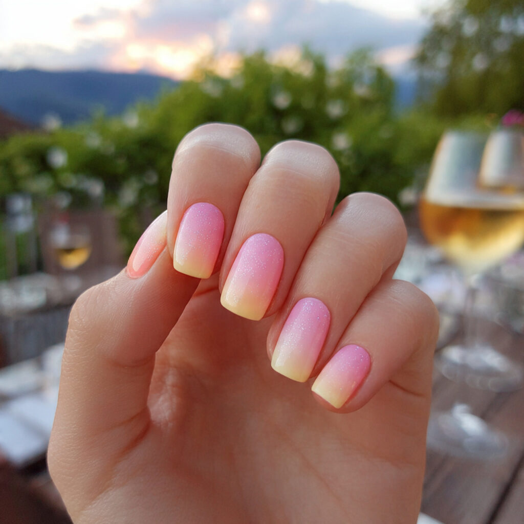 Summer Nails Designs That Feel Like Sunshine at Your Fingertips 5 attractive sunset ombre square nails with outdoor