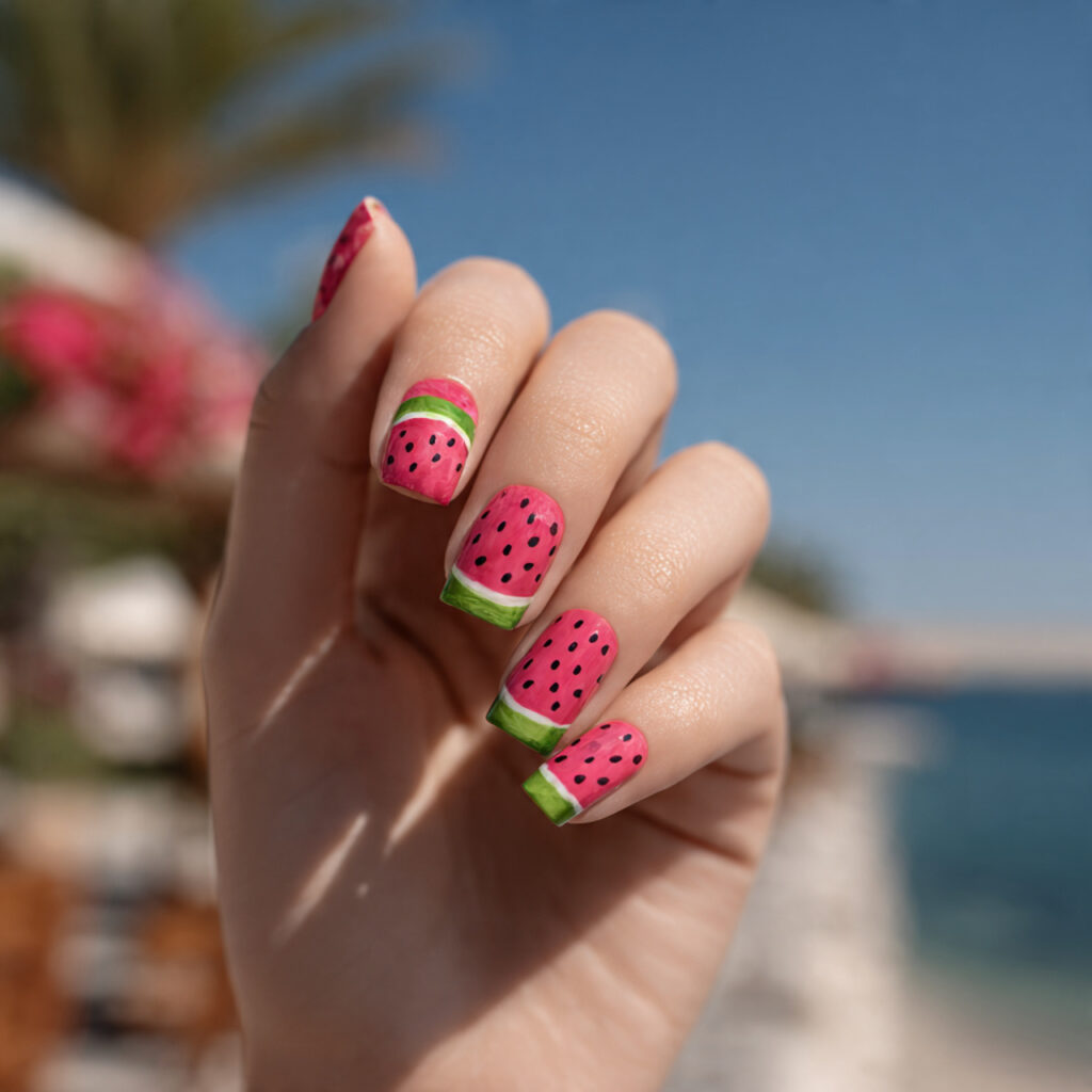 Summer Nails Square: 16 Dreamy Designs You’ll Want to Screenshot Immediately 7 attractive watermelon inspired square nails with o
