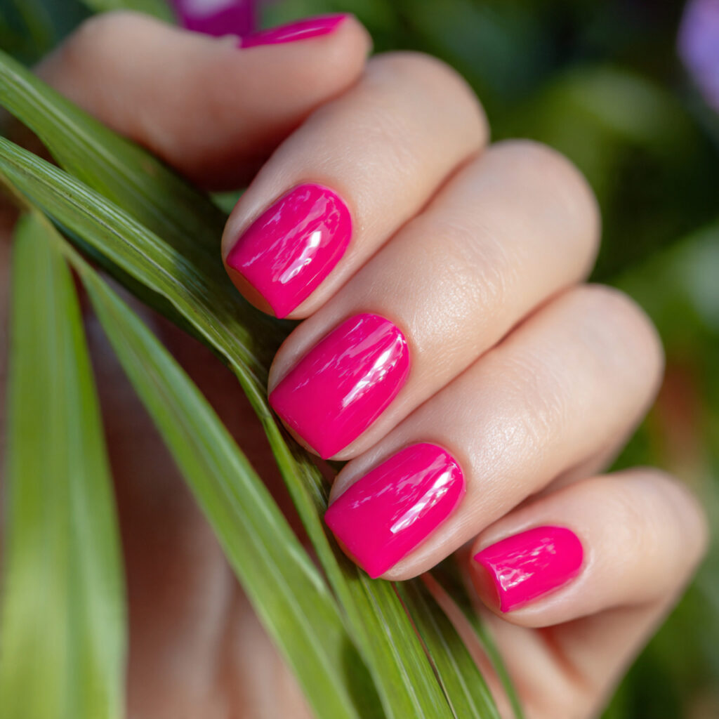 Summer Nails Square: 16 Dreamy Designs You’ll Want to Screenshot Immediately 9 attractivehot pink glossy square nails with outdoo