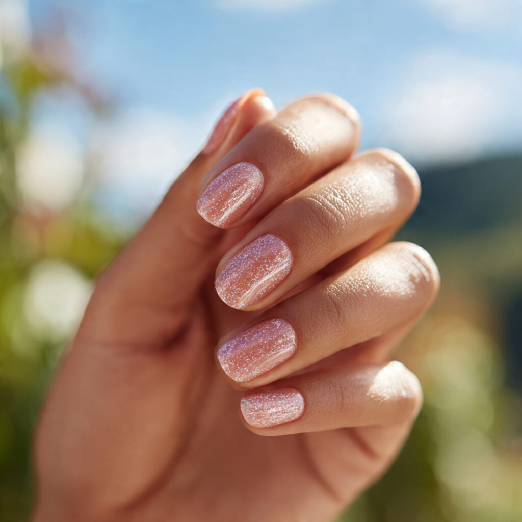 Summer Nails Bright: Bold Colors You’ll Fall in Love With 10 close up of one attractive hand with bright glitte