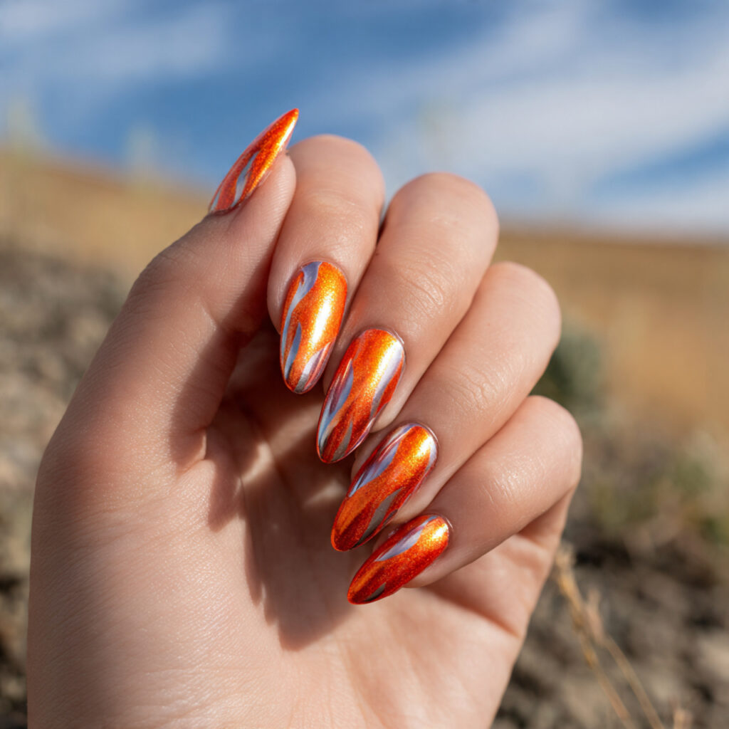 close up of one attractive hand with chrome flame