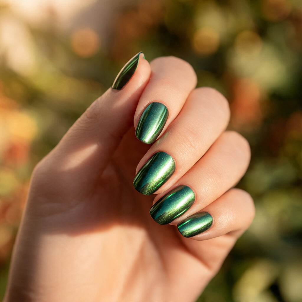 Summer Nails Green: Fresh, Dreamy Looks You’ll Want All Season 9 close up of one attractive hand with forest green
