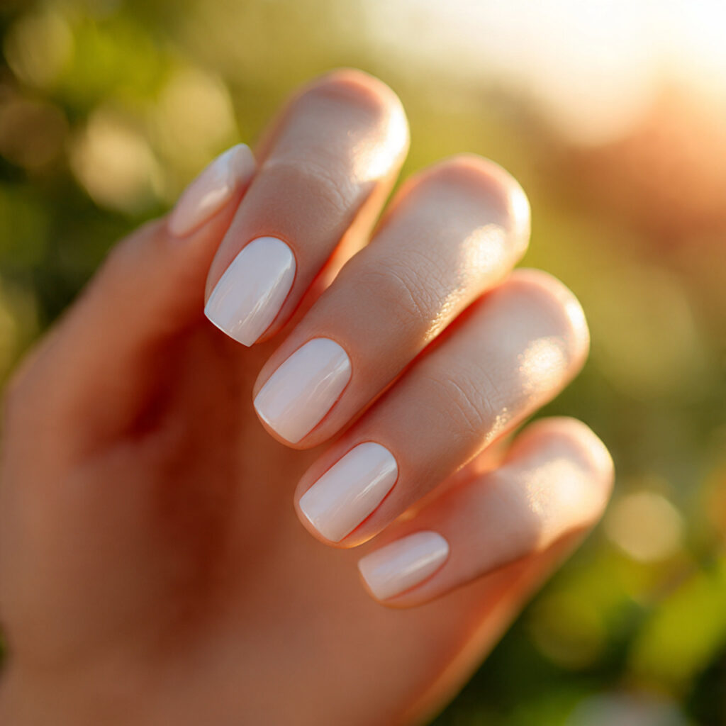 Summer Nails Aesthetic: Soft, Dreamy Looks You’ll Want to Save 1 close up of one attractive hand with milky white g 1