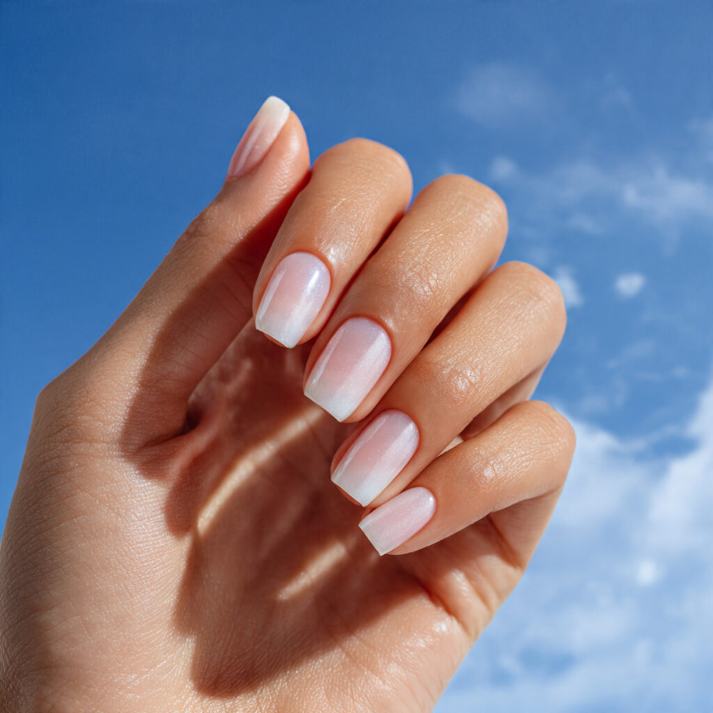 close up of one attractive hand with milky white g