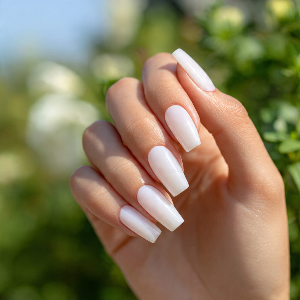 close up of one attractive hand with milky white l