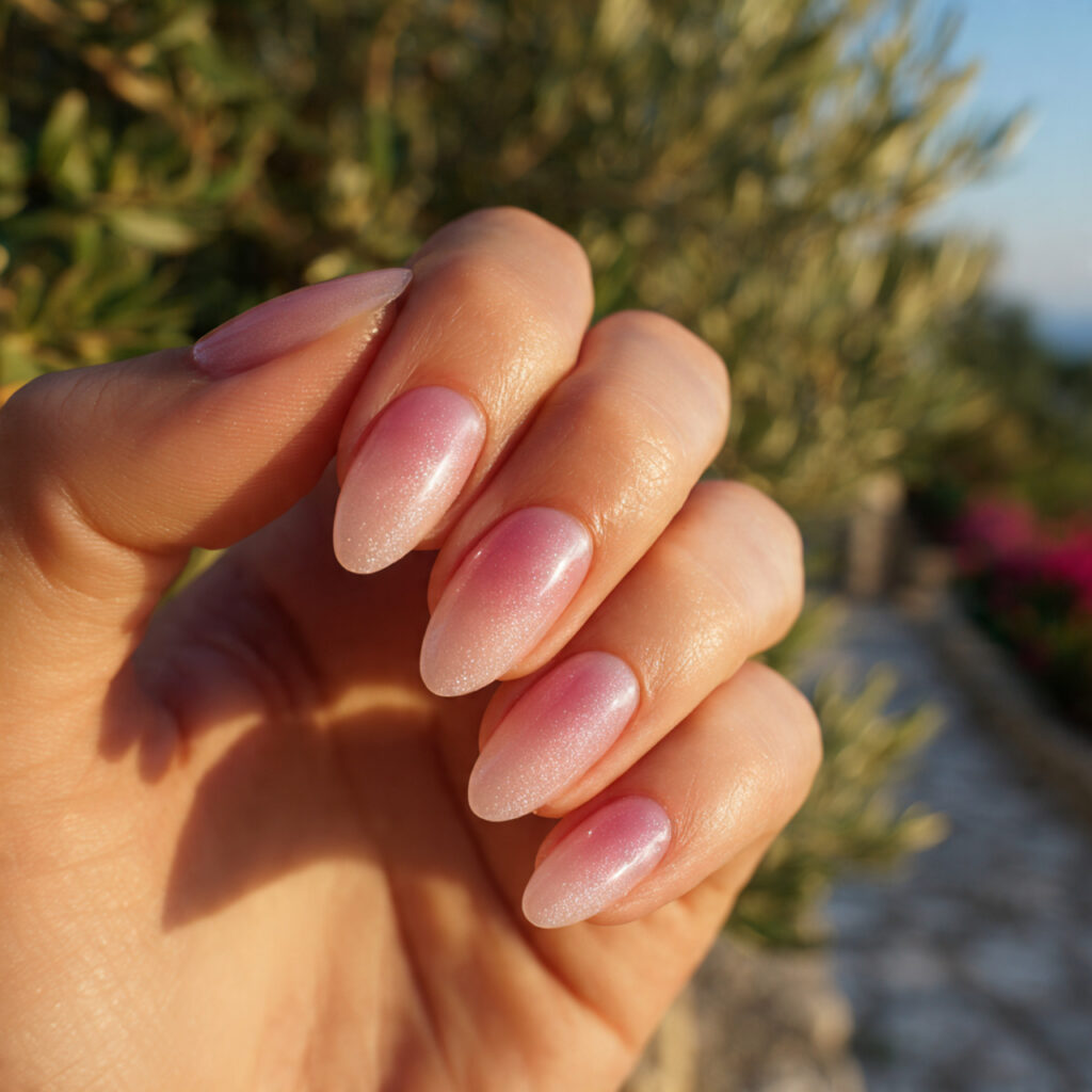 Summer Nails Cat Eye: Magnetic Glow You’ll Be Obsessed With 10 close up of one attractive hand with ombre cat eye