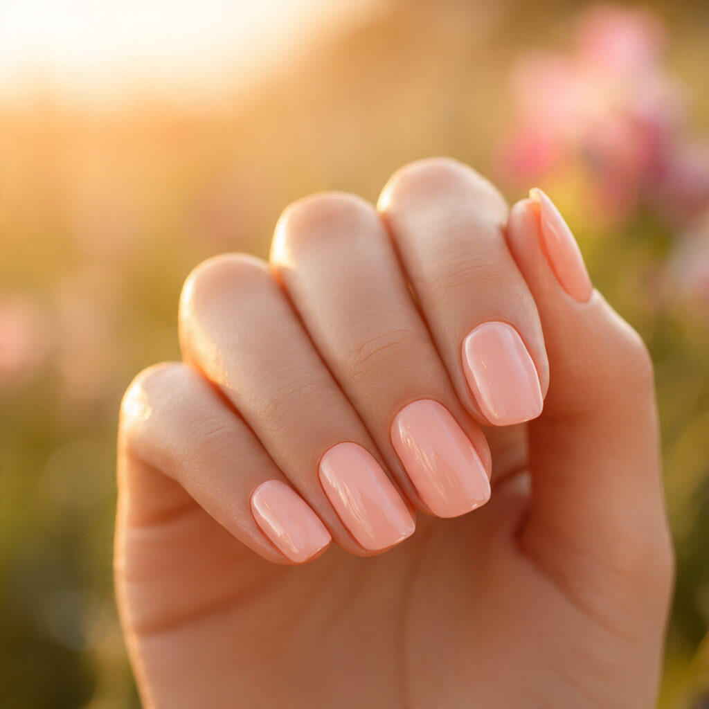 Summer Nails With Designs: 14 Aesthetic Looks You’ll Want to Copy 14 close up of one attractive hand with peach glow de