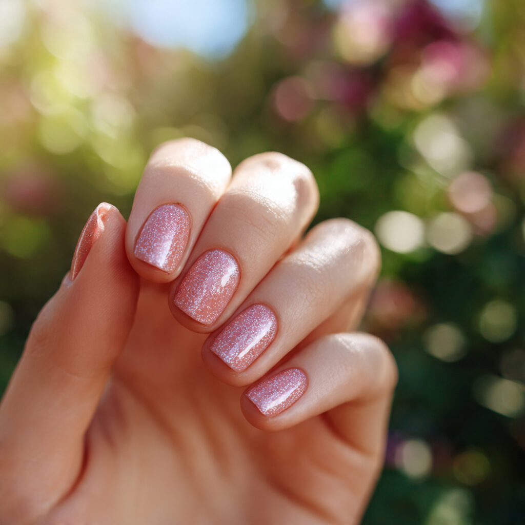 Summer Nails for Kids: Cute, Colorful & Full of Joy 5 close up of one attractive hand with pink glitter