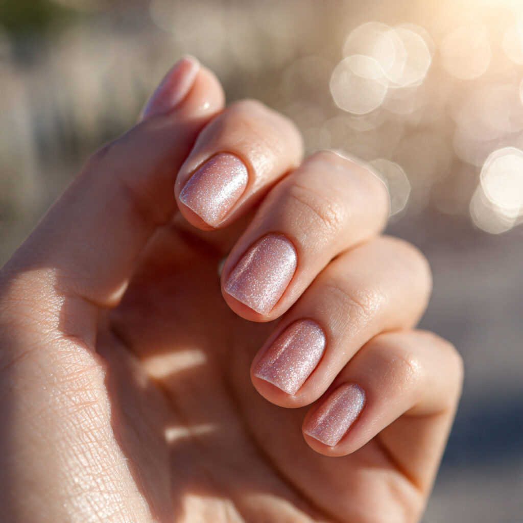 Summer Nails Beach: Ocean-Inspired Looks You’ll Want All Season 5 close up of one attractive hand with sand gloss na