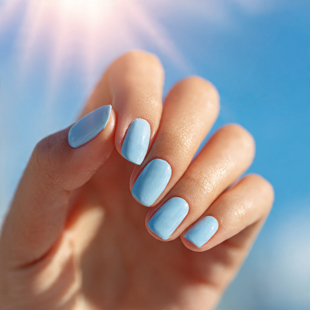 Summer Nails Inspirations: The Dreamiest Looks You’ll Want to Save Instantly 2 close up of one hand with attractive baby blue sho