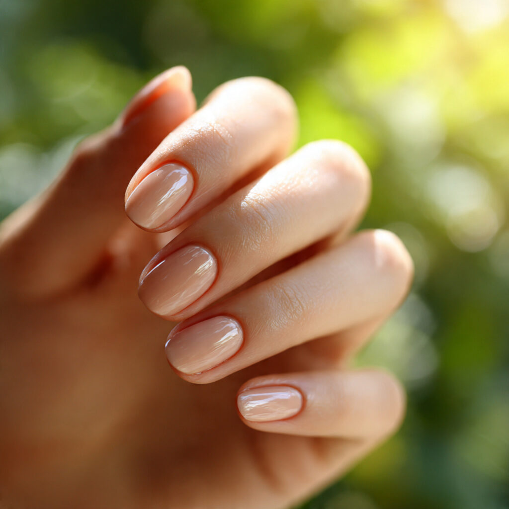 Shellac Nails Summer: Long-Lasting Shine for Your Dreamy Manicure 3 close up of one hand with attractive beige shellac