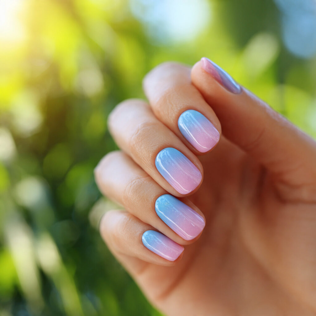 Summer Nails 2026 Blue: Cool, Glossy & Ocean-Inspired Perfection 6 close up of one hand with attractive blue and pink