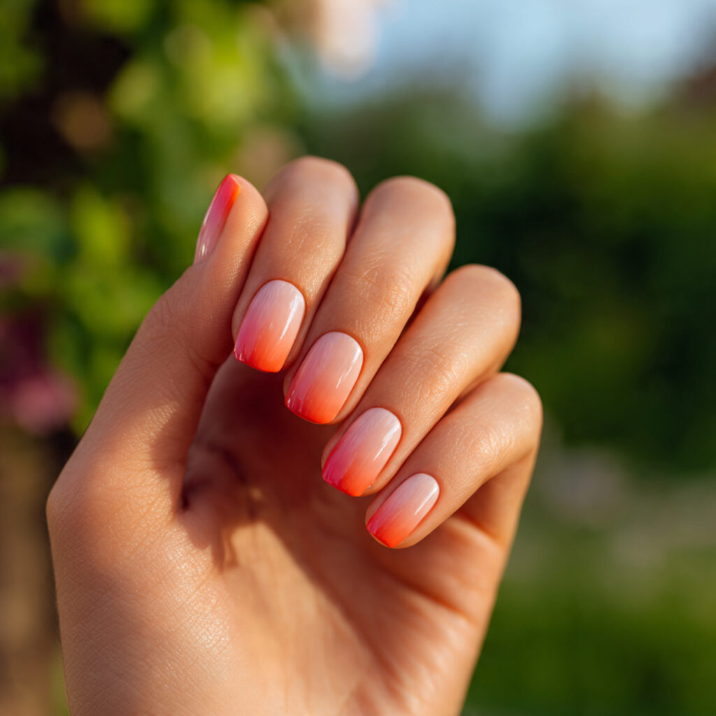 Summer Nails Bright: Bold Colors You’ll Fall in Love With 7 close up of one hand with attractive bright ombre