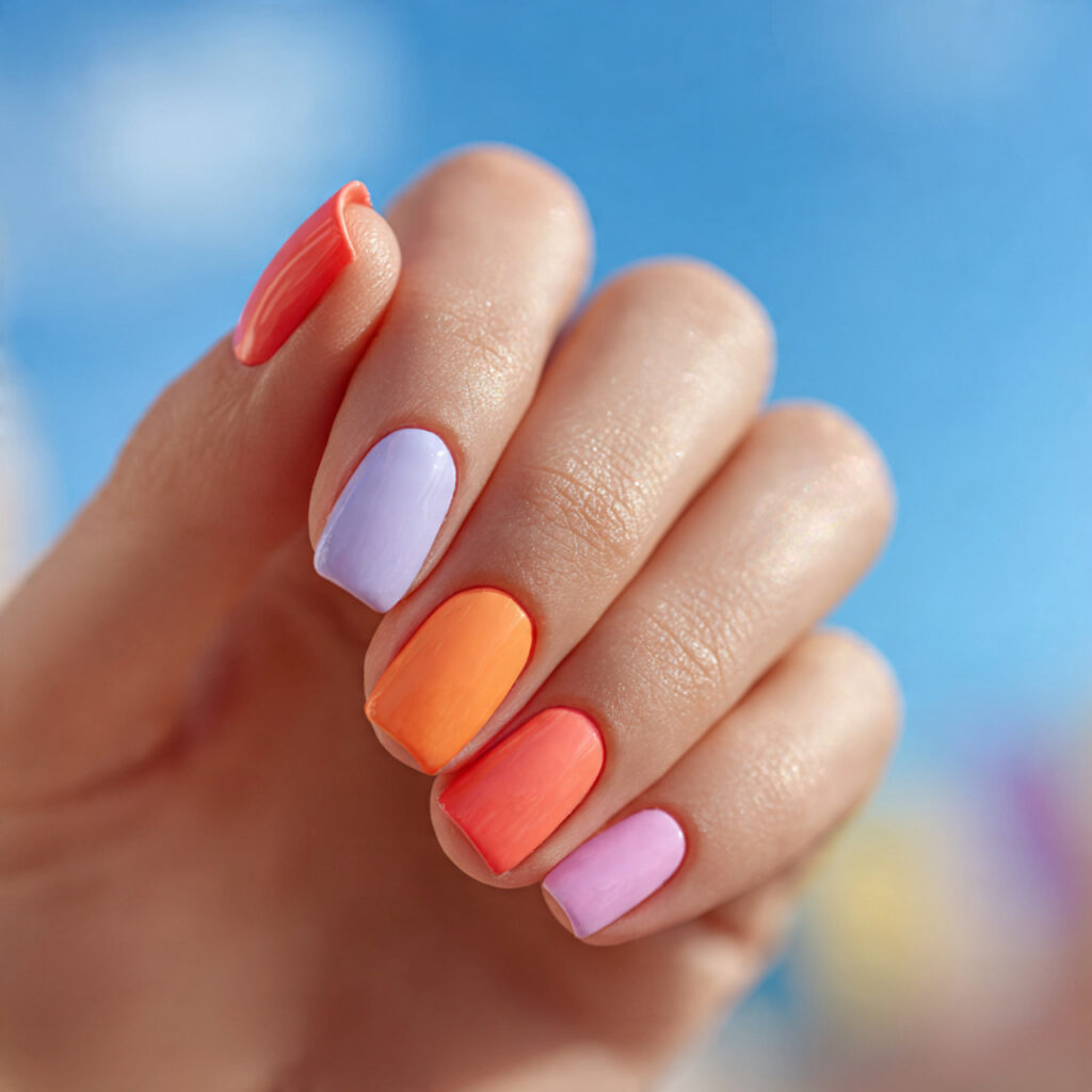 Summer Nails for Kids: Cute, Colorful & Full of Joy 7 close up of one hand with attractive candy color n