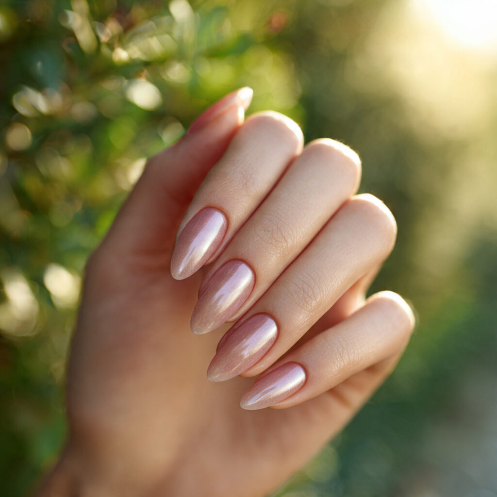 Summer Nails Cat Eye: Magnetic Glow You’ll Be Obsessed With 9 close up of one hand with attractive cat eye frenc