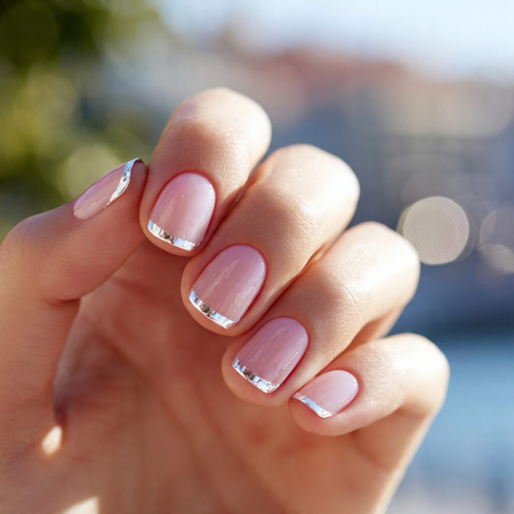 close up of one hand with attractive chrome french