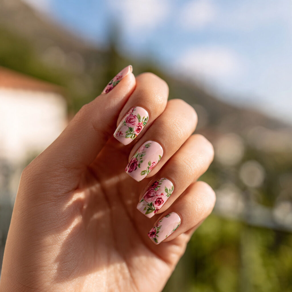 Summer Nails Colorful: Bright, Playful & Totally Aesthetic Ideas 5 close up of one hand with attractive floral color