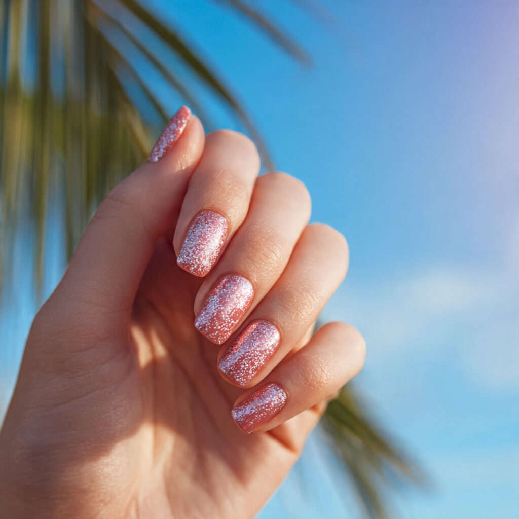 Summer Nails Art: Tiny Masterpieces for Your Fingertips 11 close up of one hand with attractive glitter accen
