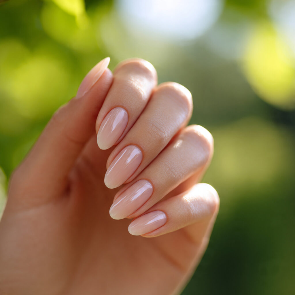 Summer Nails Basic: Soft, Minimal & Beautiful Ideas You’ll Want to Copy 7 close up of one hand with attractive glossy clear