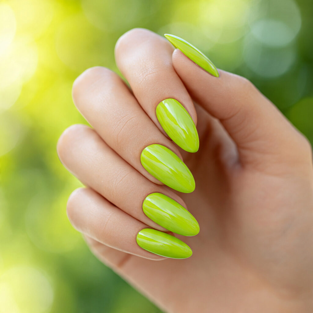 close up of one hand with attractive glossy lime g