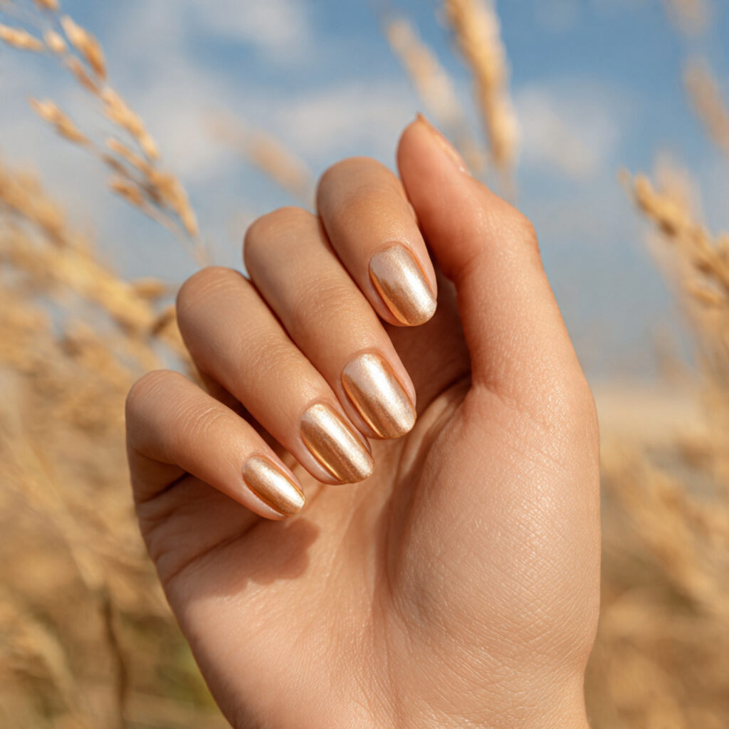 Summer Nails Blooming Gel: Soft, Blended & Dreamy Nail Art You’ll Love 10 close up of one hand with attractive gold and loom