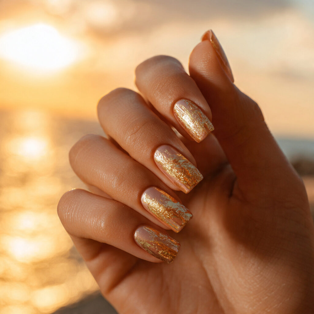 close up of one hand with attractive gold foil acc