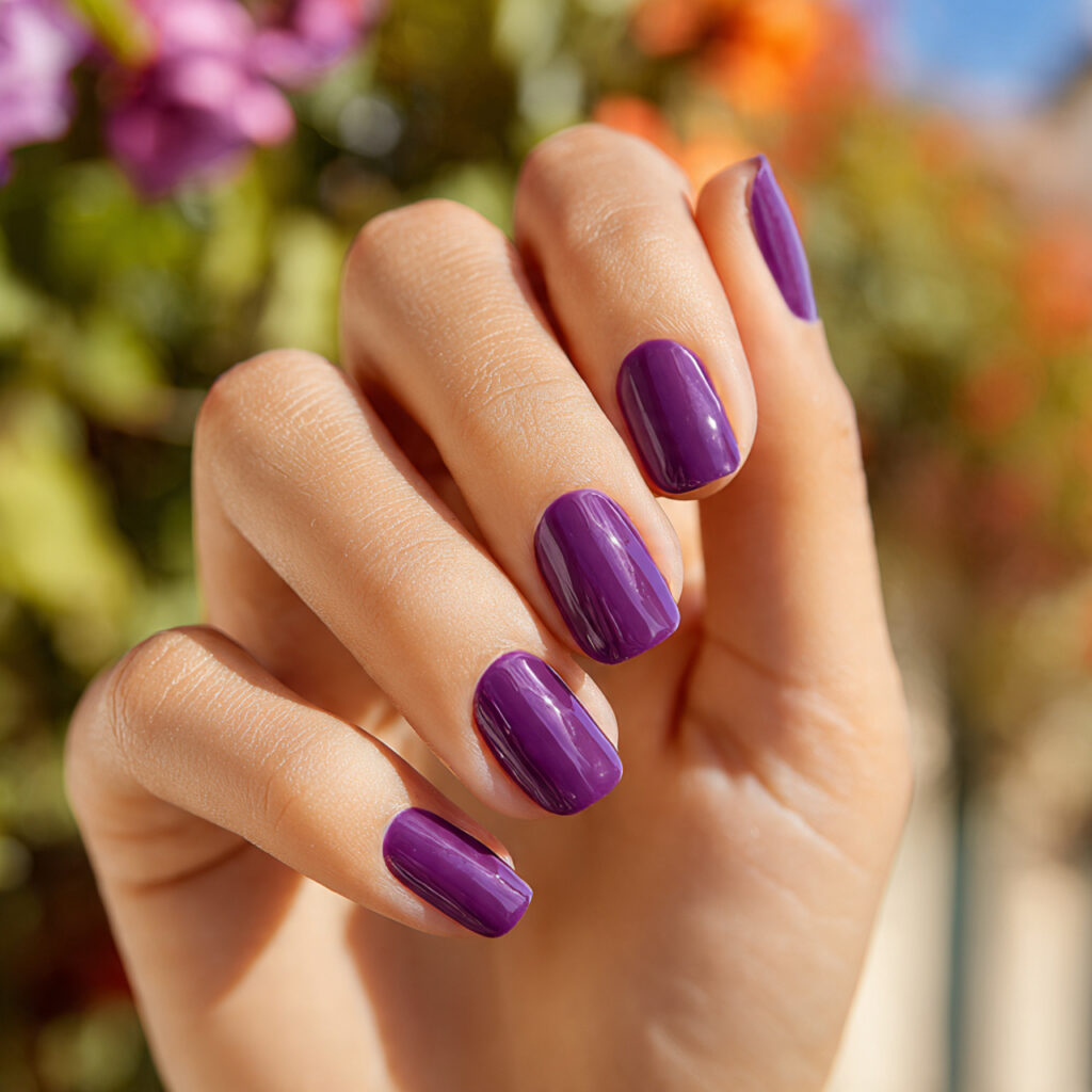 Summer Nails Purple: Soft, Dreamy & Glowing With Color 4 close up of one hand with attractive grape jelly p