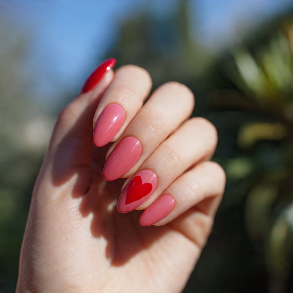 Shellac Nails Summer: Long-Lasting Shine for Your Dreamy Manicure 12 close up of one hand with attractive heart accent