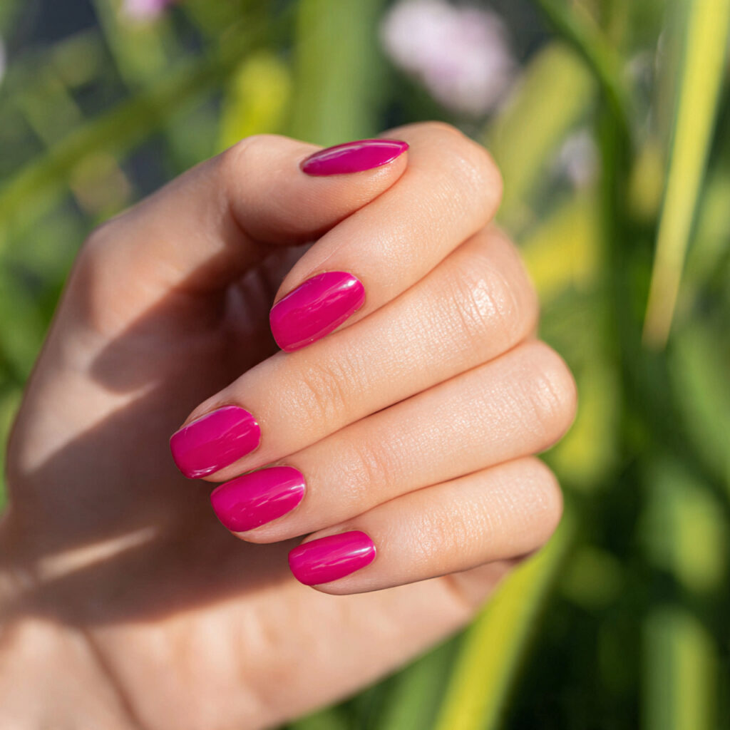 Shellac Nails Summer: Long-Lasting Shine for Your Dreamy Manicure 13 close up of one hand with attractive hot pink shel