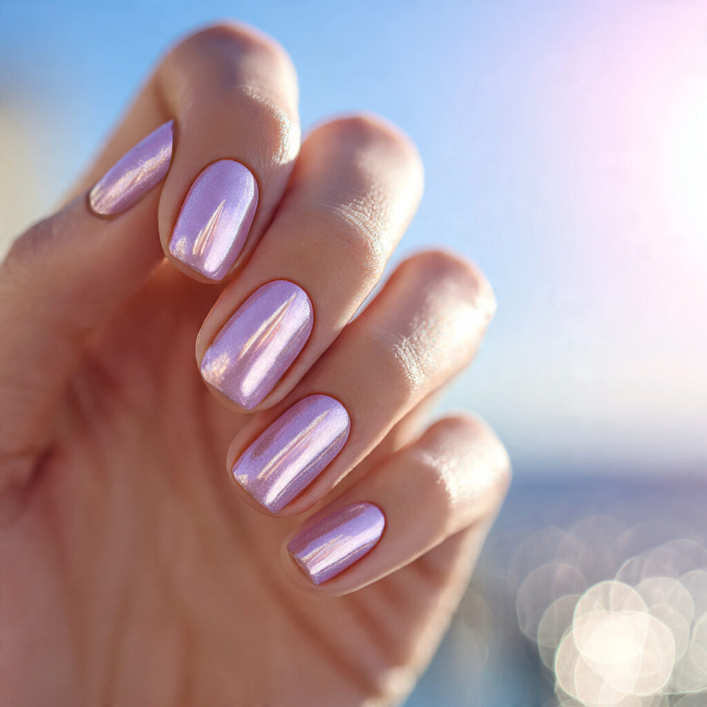 close up of one hand with attractive lavender chro