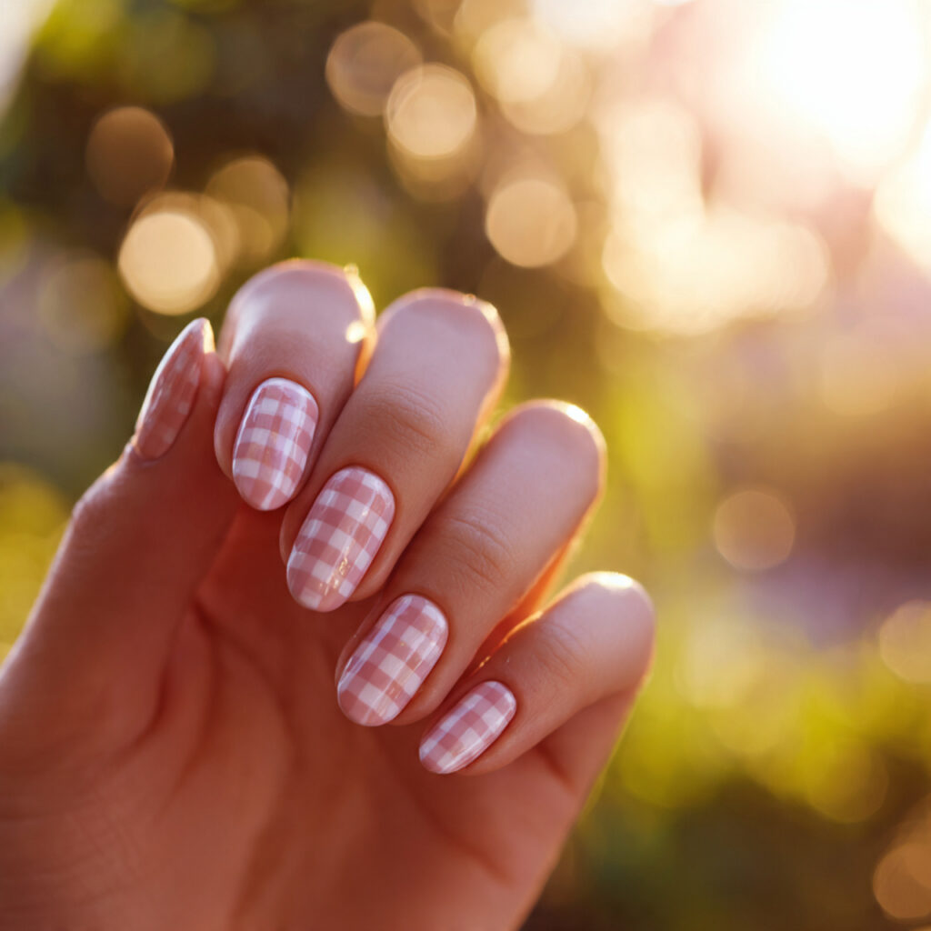 Summer Nails Checkered: 14 Cute & Trendy Designs You’ll Want to Save 7 close up of one hand with attractive micro checker