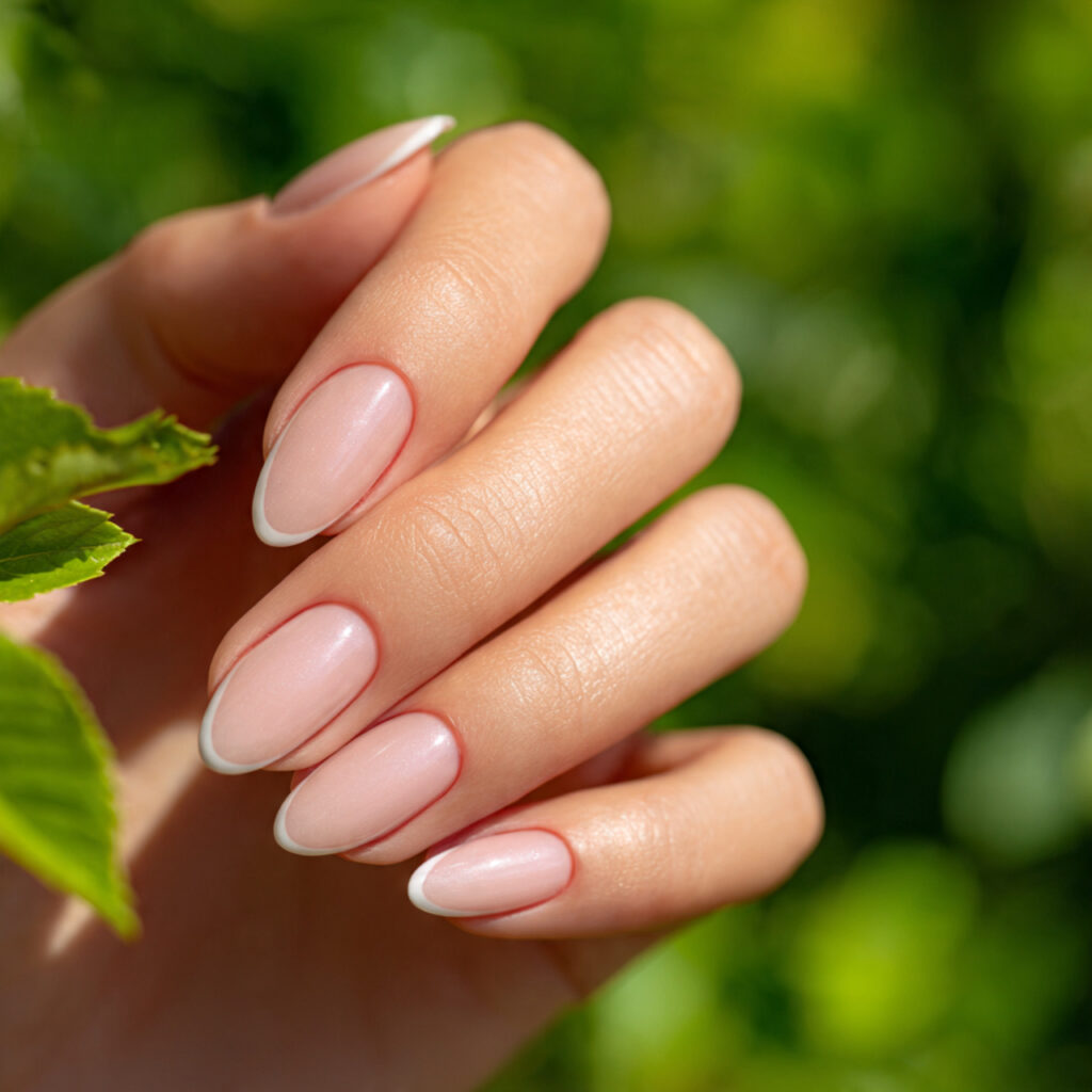 Summer Nails French: The Soft, Sunny Twist Everyone’s Obsessed With 10 close up of one hand with attractive micro french