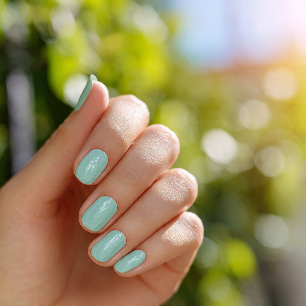 Summer Nails Green: Fresh, Dreamy Looks You’ll Want All Season 2 close up of one hand with attractive mint green sh