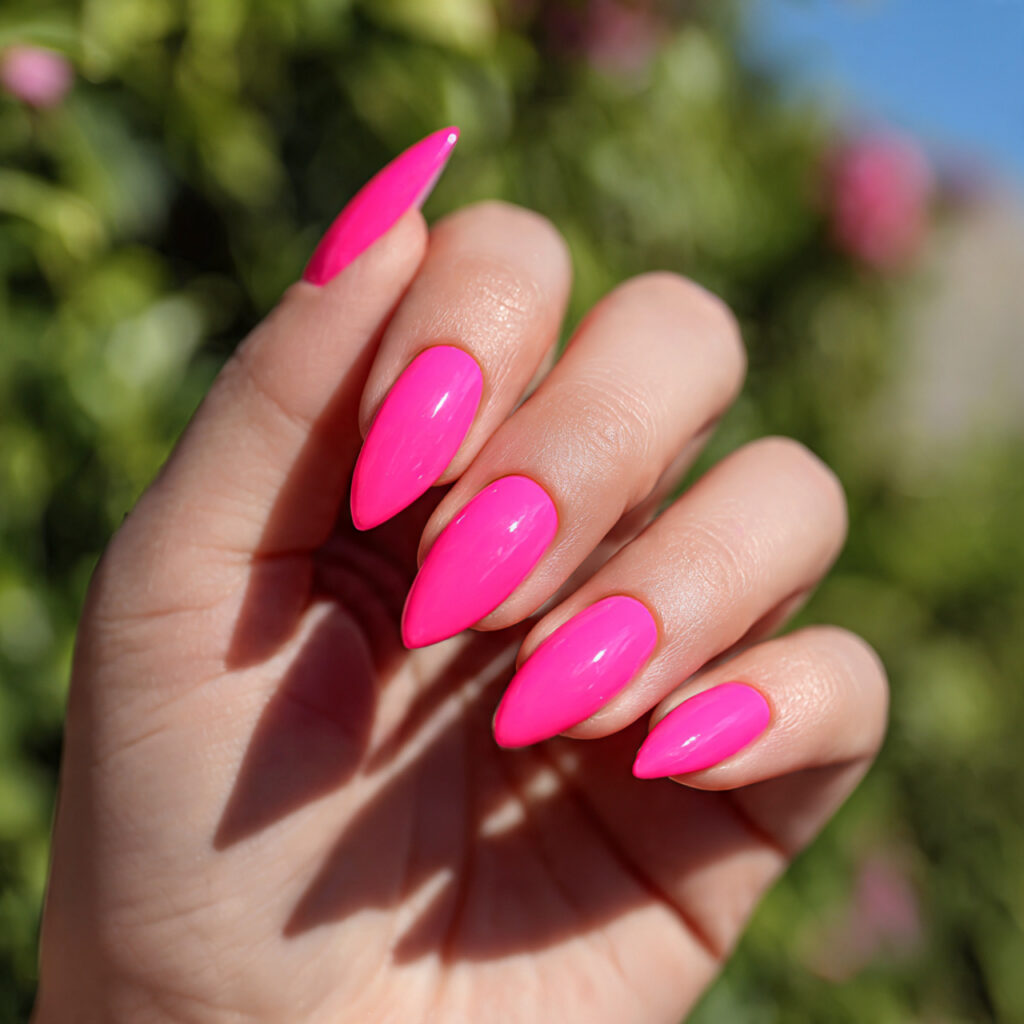 close up of one hand with attractive neon pink sta 1