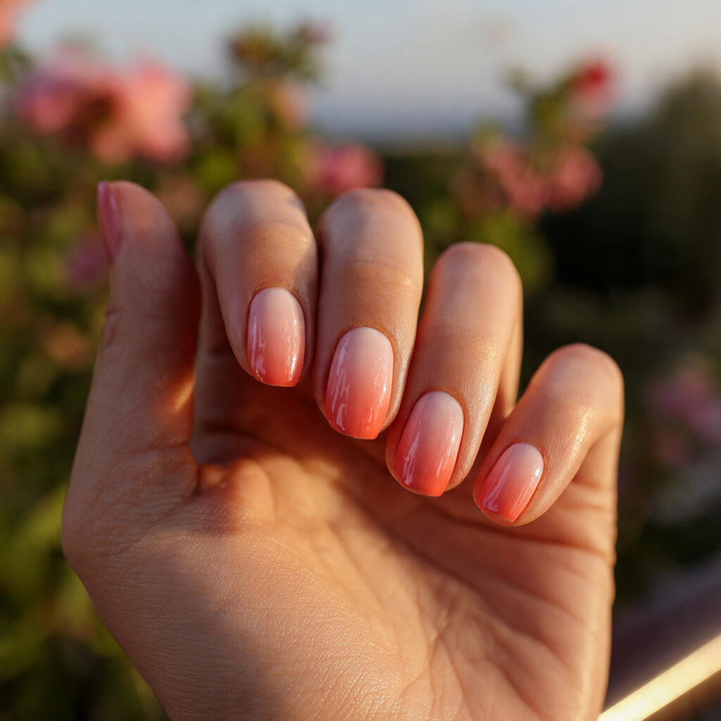 Summer Nails Colorful: Bright, Playful & Totally Aesthetic Ideas 6 close up of one hand with attractive peach and cor