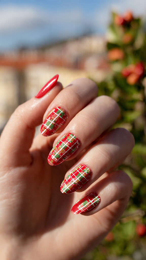 Summer Nails Checkered: 14 Cute & Trendy Designs You’ll Want to Save 2 close up of one hand with attractive red and green